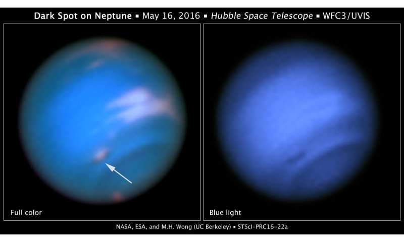 Hubble confirms new dark spot on Neptune