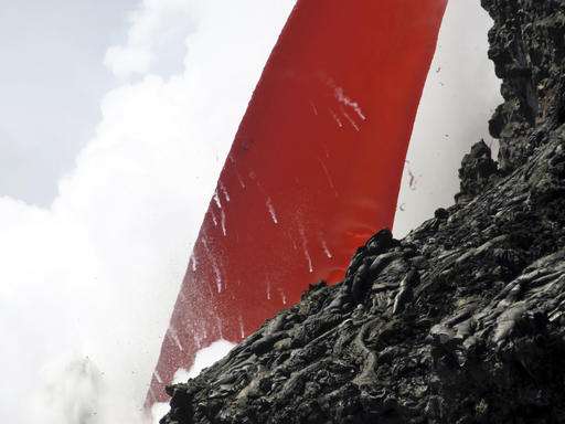 Massive lava stream exploding into ocean in Hawaii