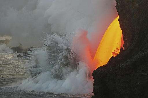 Massive lava stream exploding into ocean in Hawaii