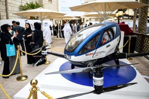 A model of the EHang 184 at the World Government Summit 2017 in Dubai's Madinat Jumeirah on February 13, 2017
