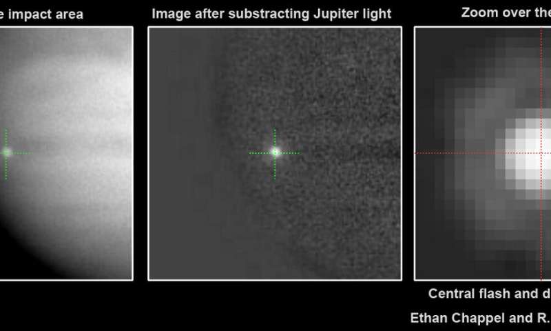 Stony-iron meteor caused August impact flash at Jupiter