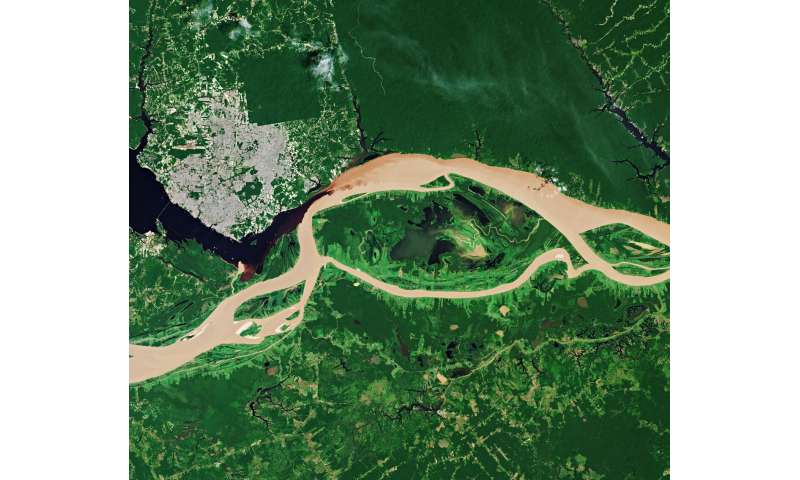 Image: The Rio Negro and the Solimões River meet to form the Amazon River