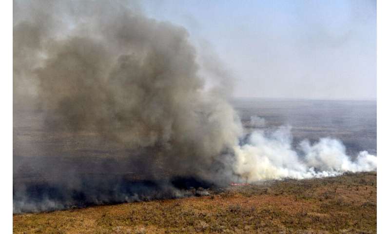 A fire blazes near Charagua in Bolivia in August 2019