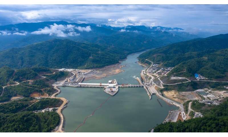 An undated CK Power-issued photo shows shows the Xayaburi dam hydro project on a swollen Mekong river in Laos, but independent i