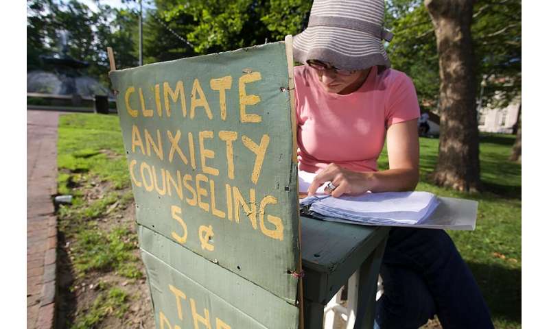 Kate Schapira, a 40-year-old senior lecturer in the English department at Brown University, mans her &quot;climate anxiety&quot;