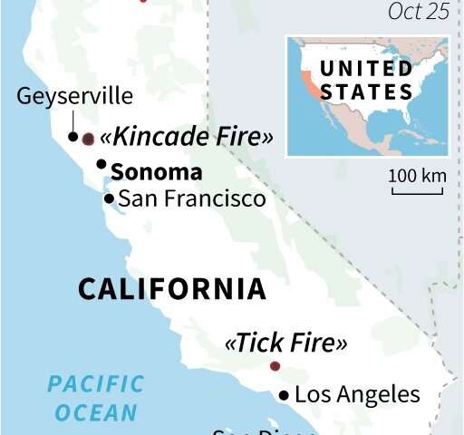 Map of California showing active wildfires