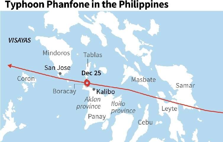Map showing damage caused by Typhoon Phanfone in the Philippines