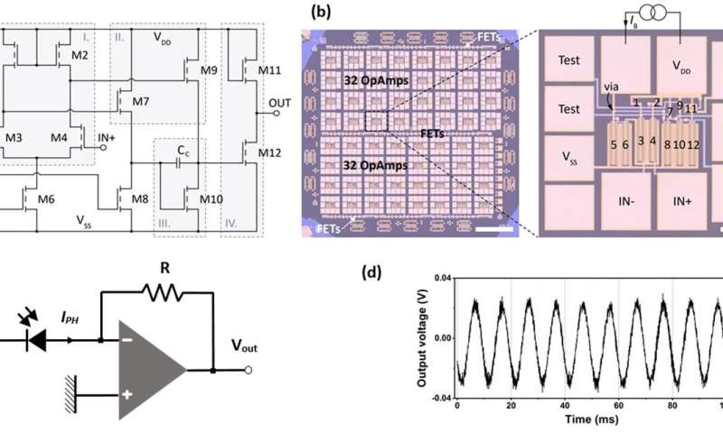 An operational amplifier fabricated using a 2-D semiconductor