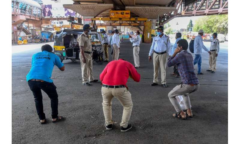 Mumbai police order people to do sit-ups as punishment for going out without a valid reason during a government-imposed nationwi