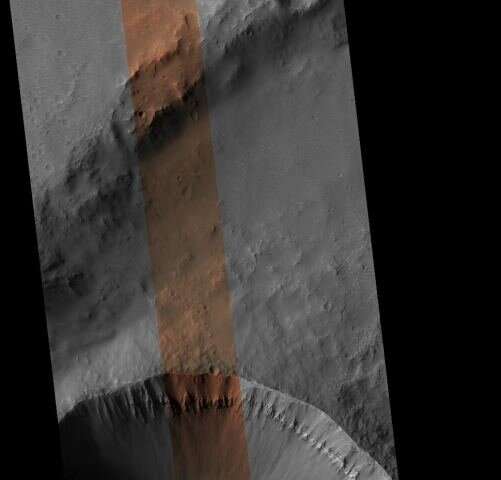 The colorful walls of an exposed impact crater on Mars