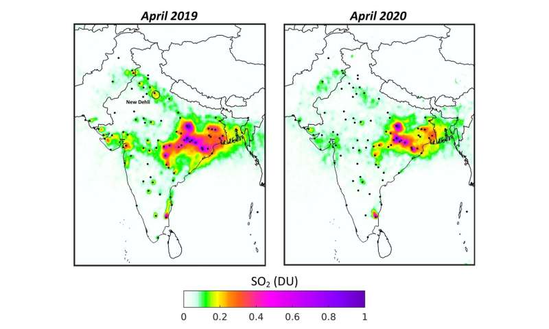 Sulphur dioxide concentrations drop over India during COVID-19
