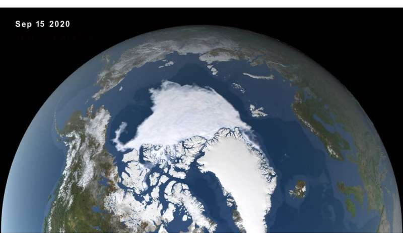 2020 Arctic sea ice minimum at second lowest on record