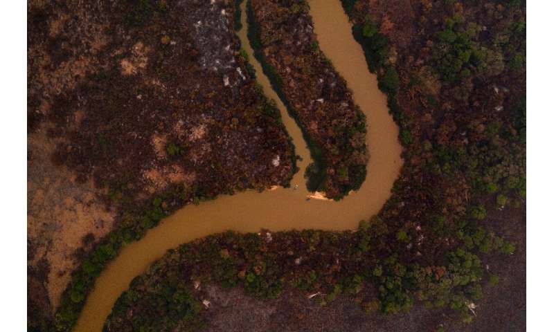 An aerial view showing some of the fire damage in Brazil's Pantanal
