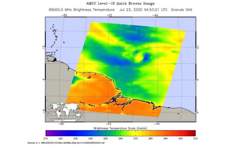 NASA examines Tropical Storm Gonzalo's structural changes
