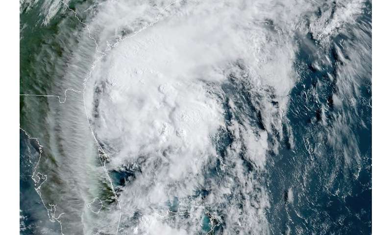 Tropical storm Isaias off the US southeast coast in the Atlantic Ocean