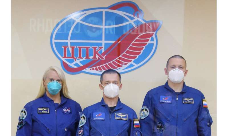 The International Space Station crew of NASA astronaut Kate Rubins and Russian cosmonauts Sergey Ryzhikov and Sergey Kud-Sverchk