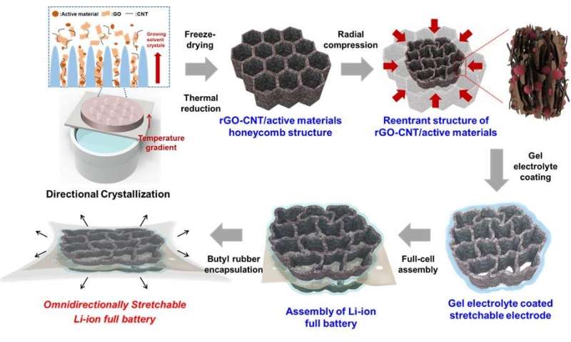 KIST develops stretchable lithium-ion battery based on new micro-honeycomb structure
