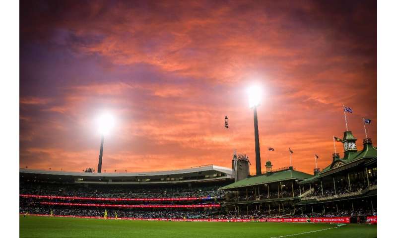 A fiery sunset over the Members' Stand during the one-day cricket match between India and Australia at the Sydney Cricket Ground
