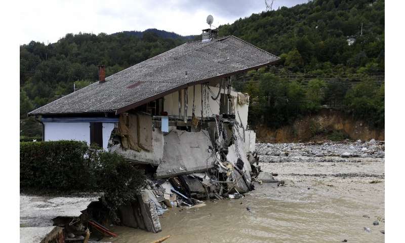 A house destroyed by floodwaters in Roquebilliere, southeastern France