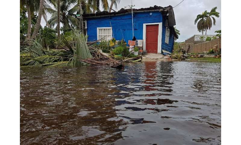 A house is surrounded by floodwaters after the passage of Hurricane Iota in San Andres, Colombia, on November 17, 2020