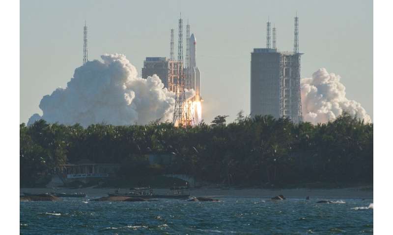 A Long March 5B rocket lifts off from the Wenchang launch site on China's southern in May; Chinese state media reported the &quo