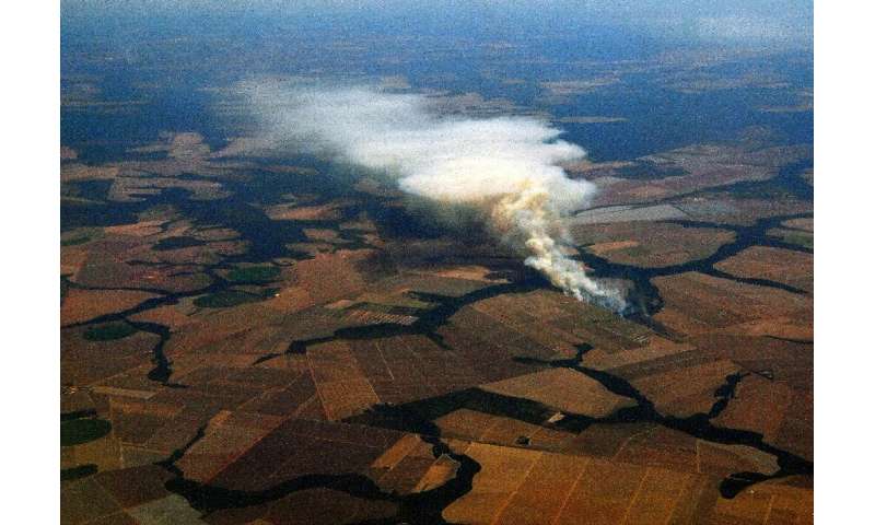 Brazilian agribusiness faces accusations of razing the Amazon—here, a large fire burns in soybean fields near Lucas do Rio Verde