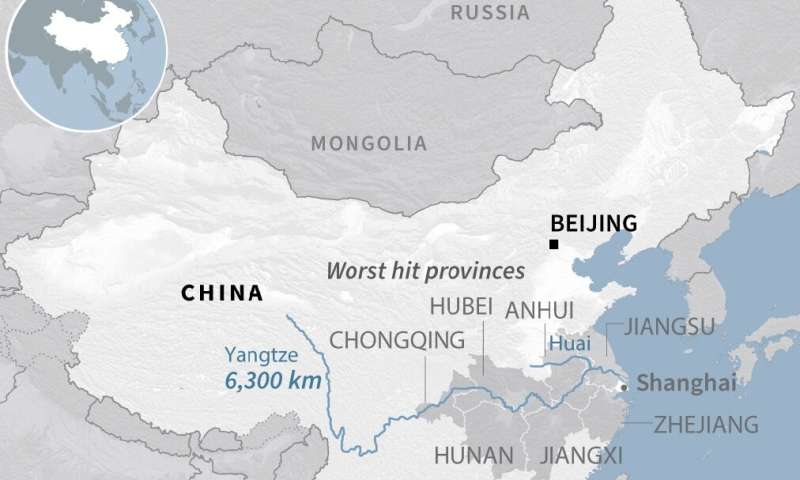 Map showing provinces worst hit by flooding in China that has left more than 140 people dead as of July 13, 2020