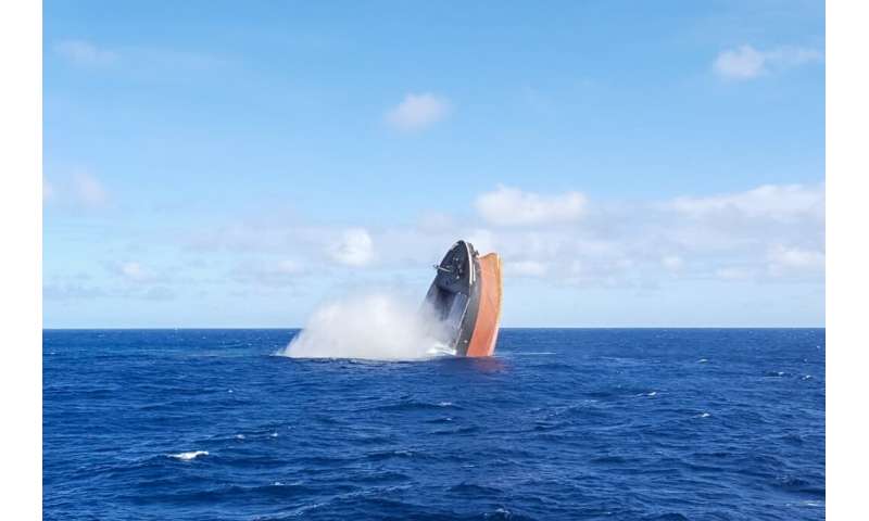 The broken stem of the vessel was sunk in the open ocean on Monday