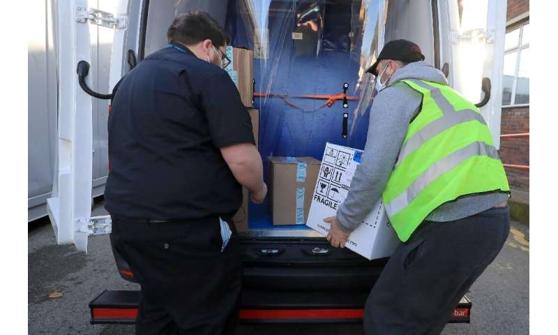 The Pfizer/BioNTech vaccine is seen here being delivered to Croydon University Hospital in London on December 5, 2020—the logist