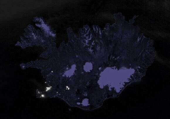 Seen from space, Iceland’s new volcano lights up the island at night