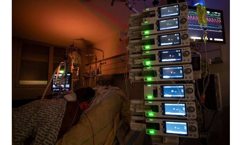 A Covid patient in the ICU in a hospital outside Paris, France 