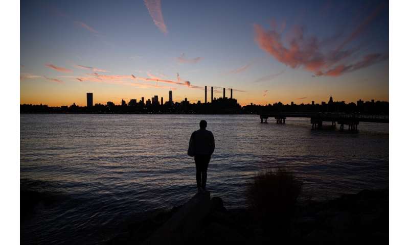 A view of the Manhattan skyline from across the East River on December 14, 2021