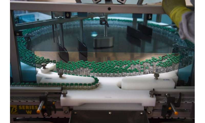 An assembly line for manufacturing vials of Covishield, the vaccine developed by AstraZeneca and Oxford University