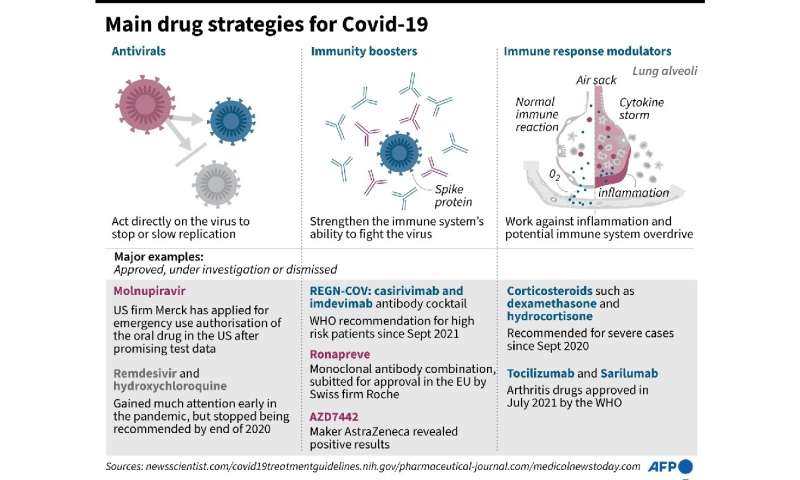 Graphic on major drug strategies approved, under investigation or dismissed in the battle against Covid-19