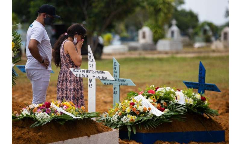 巴西是全球受疫情影响最严重的国家之一，其亲属参加了一名新冠肺炎患者的葬礼