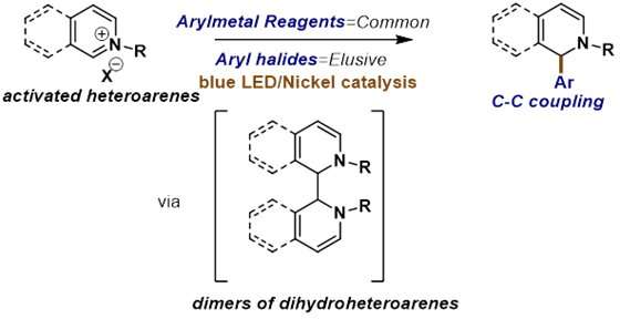 New Cross-Electrophile Coupling of Heteroarenium Salts and Aryl Iodides