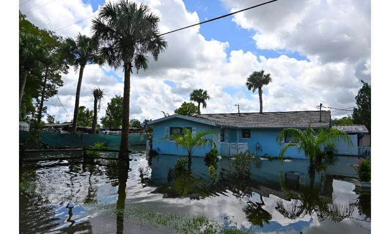 A flooded house is seen in Crystal River, Florida on August 31, 2023