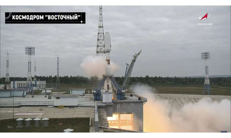 A rocket with a lunar landing craft blasts off on Russia’s first moon mission in nearly 50 years