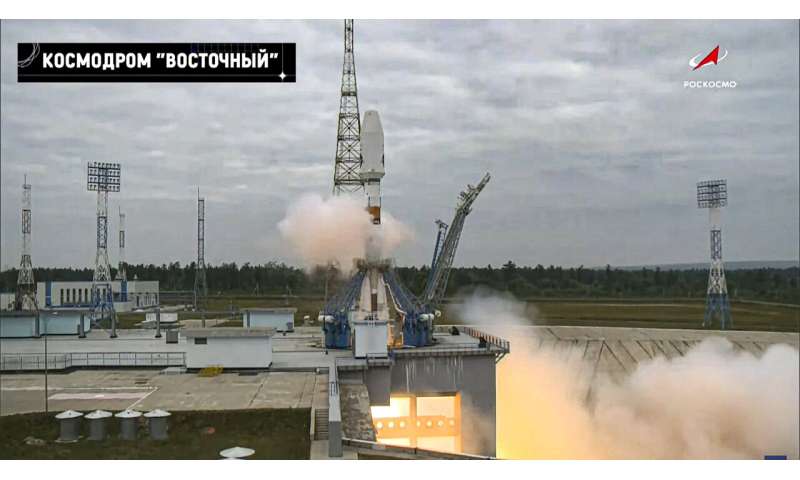 A rocket with a lunar landing craft blasts off on Russia’s first moon mission in nearly 50 years