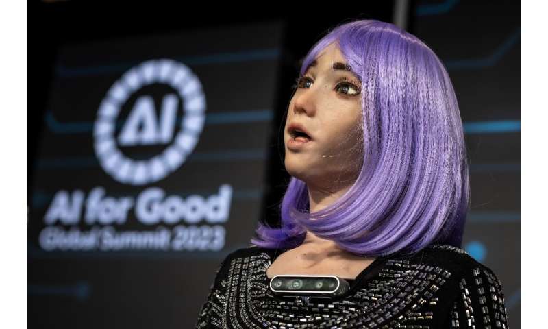 AI robot frontwoman 'Desdemona' performed with the Jam Galaxy Band at the AI for Good Global Summit