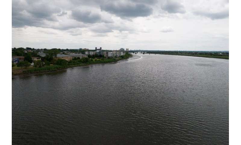 An aerial view of the Hackensack River in Secaucus, New Jersey