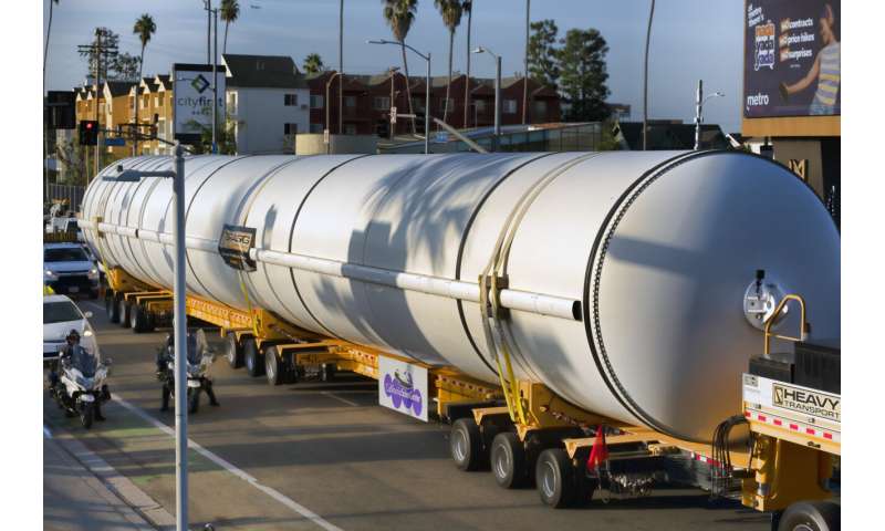 Huge rocket motors arrive at Los Angeles museum for space shuttle Endeavour display
