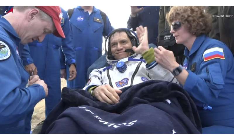 Three astronauts return to Earth after a year in space. NASA's Frank Rubio sets US space record