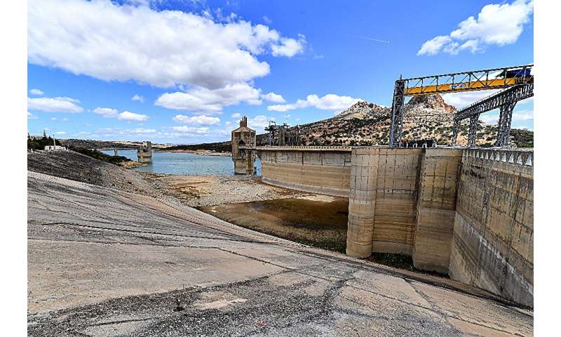 Tunisia's Sidi Salem dam was down to 22 percent of its capacity when this picture was taken on April 6, 2023
