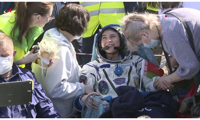 A Soyuz capsule carrying 3 crew from the International Space Station lands safely in Kazakhstan