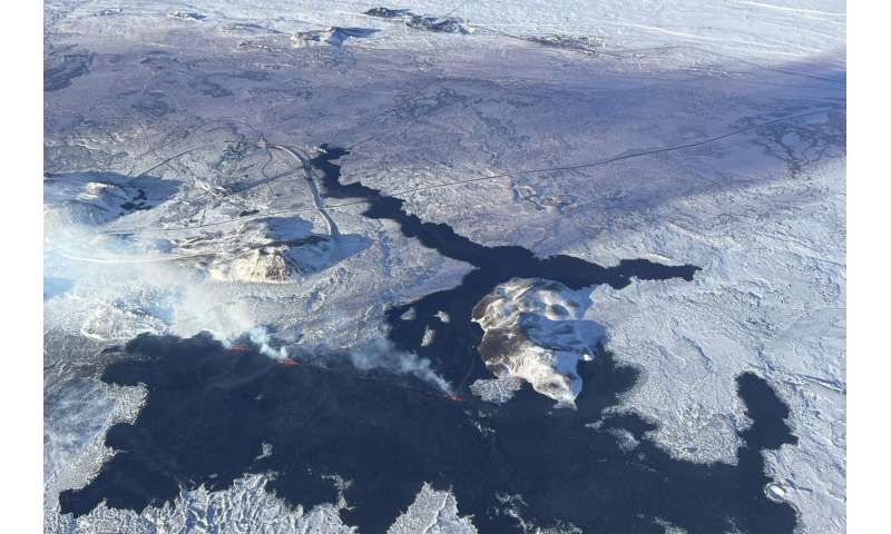 A volcano in Iceland is erupting again, spewing lava and cutting heat and hot water supplies