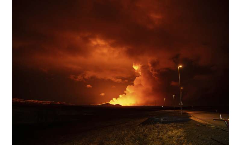 A volcano in Iceland is erupting for the fourth time in 3 months, sending plumes of lava skywards