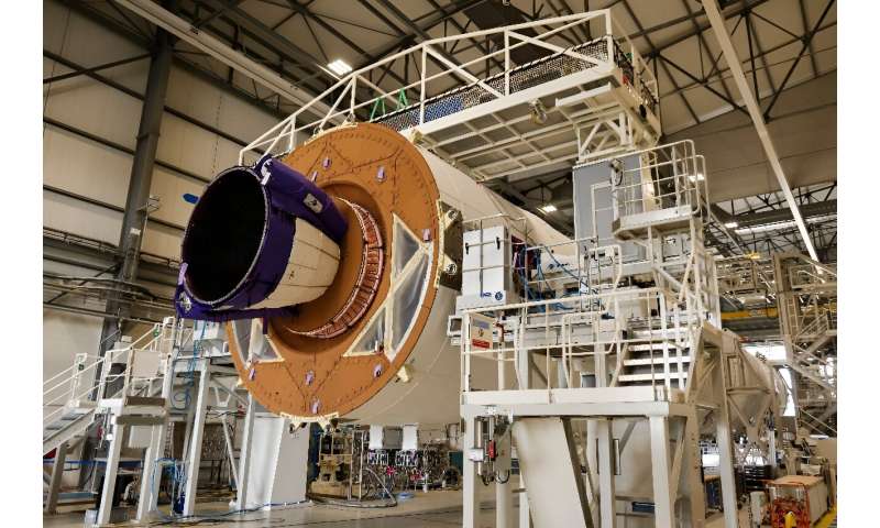 The rocket's massive Vulcain engine, pictured in Kourou before the launch
