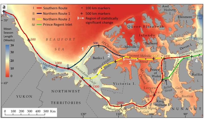 Thick sea ice flowing from Arctic Ocean shortening shipping season in Northwest Passage