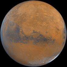 A handout image received courtesy of the US Geological Survey shows an image of the planet Mars